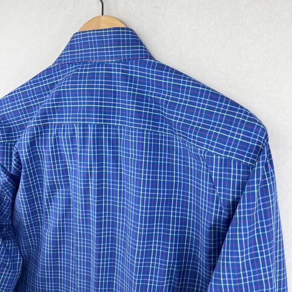 PAUL STUART Shirt Mens M Plaid Woven Button Up Long Sleeve Cotton Blue - Picture 8 of 16